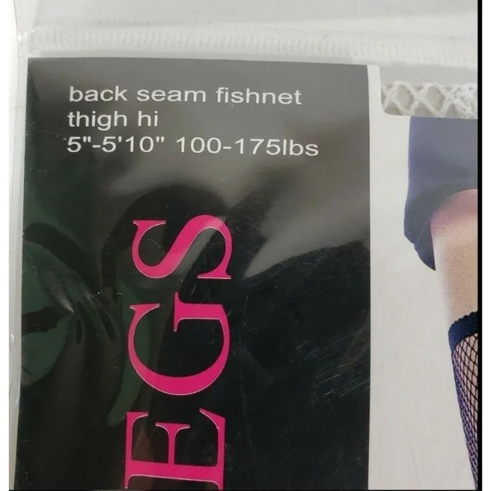 Thigh Hi Fishnet Stockings Back Seam White Nylon 5'-5'10 175 lbs. Music Legs
